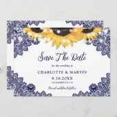 ロマンチックなネイビーブルーサンフラワー結婚ズ セーブザデート (正面/裏面)