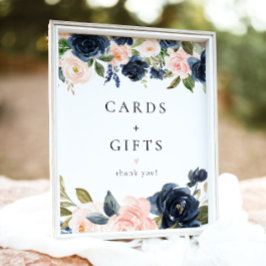 ロマンチックなネイビーブルーフローラカードとギフトサイン ポスター