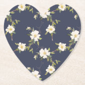 ロマンチックなネイビーブルーホワイトフローラ結婚ズ ペーパーコースター (正面)