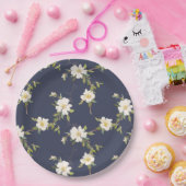 ロマンチックなネイビーブルーホワイトフローラ結婚ズ ペーパープレート (パーティー)