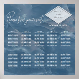 ロマンチックなネイビーブルー大理石幾何学書 ポスター