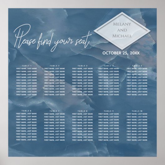 ロマンチックなネイビーブルー大理石幾何学書 ポスター (正面)