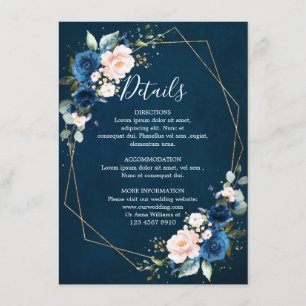 ロマンチックなネイビーブルー赤面フローラジオメト結婚リー エンクロージャーカード