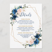 ロマンチックなネイビーブルー赤面フローラジオメト結婚リー エンクロージャーカード (正面)