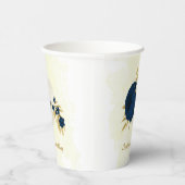 ロマンチックなネイビーブルー&ホワイトの花金ゴールド 紙コップ (右)