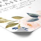 ロマンチックなネイビー赤面フローラおむつラッフルベビーサイン ポスター (角)