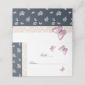 ロマンチックなネイビー&ピンクの蝶フローラ座席表 プレイスカード (外部開封)
