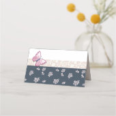 ロマンチックなネイビー&ピンクの蝶フローラ座席表 プレイスカード (裏面)