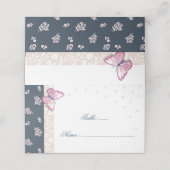 ロマンチックなネイビー&ピンクの蝶フローラ座席表 プレイスカード (外部開封)