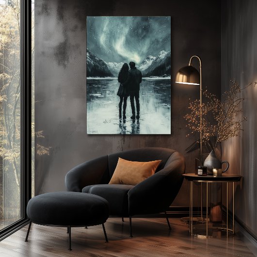 ロマンチックなノーザンライト – 木炭アート ポスター