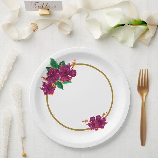 ロマンチックなハイビスカスの花の植物学 ペーパープレート (ウェディング)