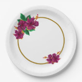 ロマンチックなハイビスカスの花の植物学 ペーパープレート (正面)