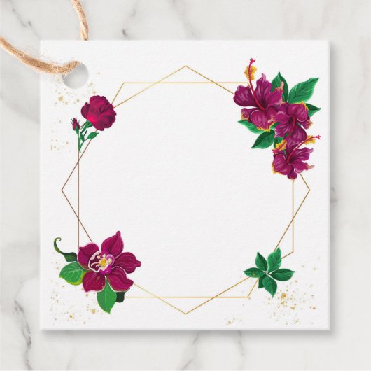 ロマンチックなハイビスカスフラワージオメトリックメッセージカード フェイバータグ (正面)