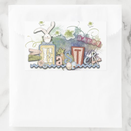 ロマンチックなハッピーイースターバニーグリーティングキュート文字 長方形シール (バッグ)