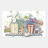 ロマンチックなハッピーイースターバニーグリーティングキュート文字 長方形シール (正面)