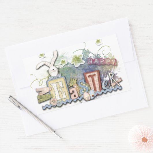 ロマンチックなハッピーイースターバニーグリーティングキュート文字 長方形シール (封筒)