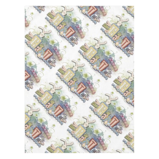 ロマンチックなハッピーイースターバニーグリーティングテーブルクロス テーブルクロス (正面)