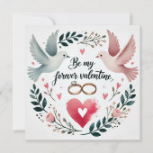 ロマンチックなハトと指輪のハートカード(花冠付き) シーズンカード (正面)