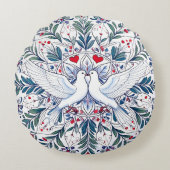 ロマンチックなハトと花のハート曼荼羅 ラウンドクッション (正面)