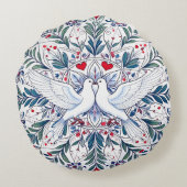 ロマンチックなハトと花のハート曼荼羅 ラウンドクッション (裏面)