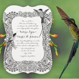 ロマンチックなハミングバードブラックとホワイトパターン 招待状