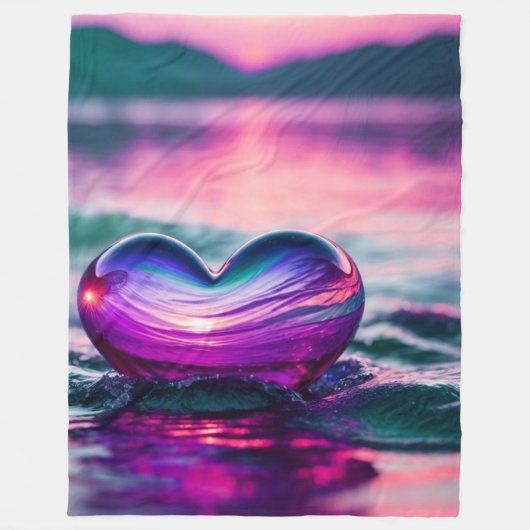 「ロマンチックなハートが水面に浮かぶ」 フリースブランケット (正面)