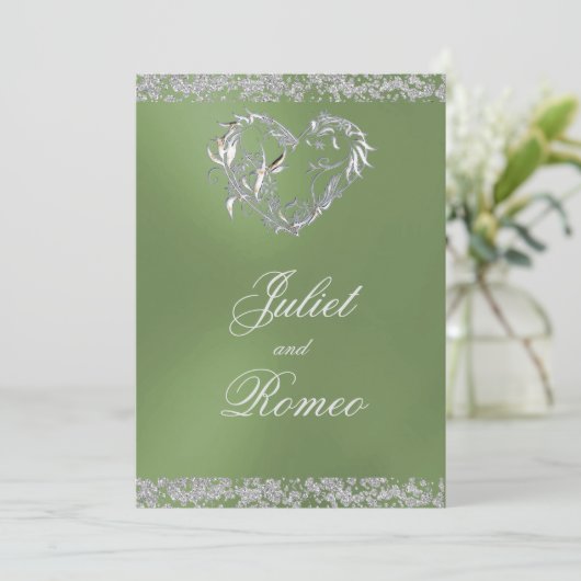 ロマンチックなハートとグリッターオン結婚セージ 招待状 (スタンド正面)