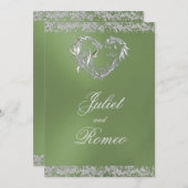 ロマンチックなハートとグリッターオン結婚セージ 招待状 (正面/裏面)