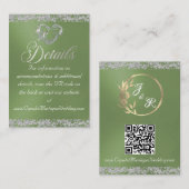 ロマンチックなハートとグリッター、セージのQRコード エンクロージャーカード (正面/裏面)