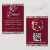 ロマンチックなハートとグリッター、ブルゴーニュのQRコード エンクロージャーカード (正面/裏面)