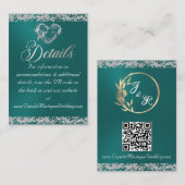 ロマンチックなハートとグリッター、QRコードのティール(緑がかった色) エンクロージャーカード (正面/裏面)