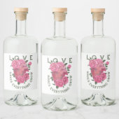 ロマンチックなハートとバラの成長メッセージ リキュールボトルラベル (ボトル)