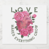 ロマンチックなハートとバラの成長メッセージ リキュールボトルラベル (シングルラベル)