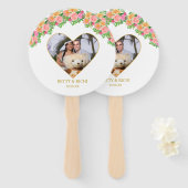 ロマンチックなハートとピンクの花 ハンドファン (正面&裏面)