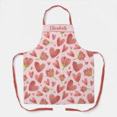 ロマンチックなハートとフローラのデザイン エプロン (正面)