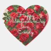 ロマンチックなハートとレッドローゼバレンタインデー ハートシール (正面)