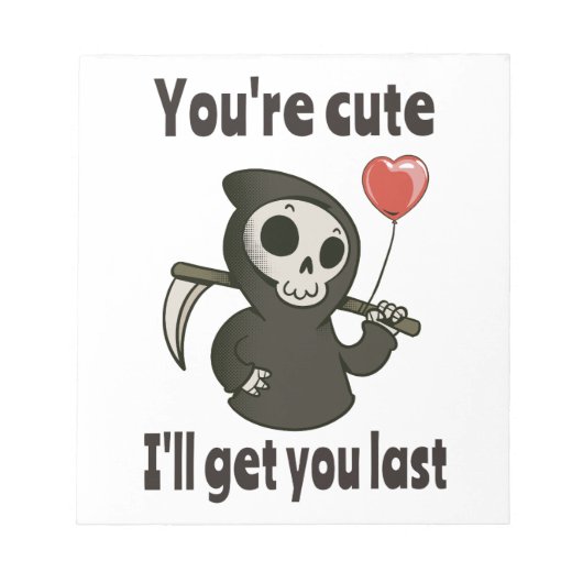 ロマンチックなハートと可愛い死神 ノートパッド (正面)