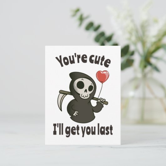 ロマンチックなハートと可愛い死神 ポストカード (スタンド正面)