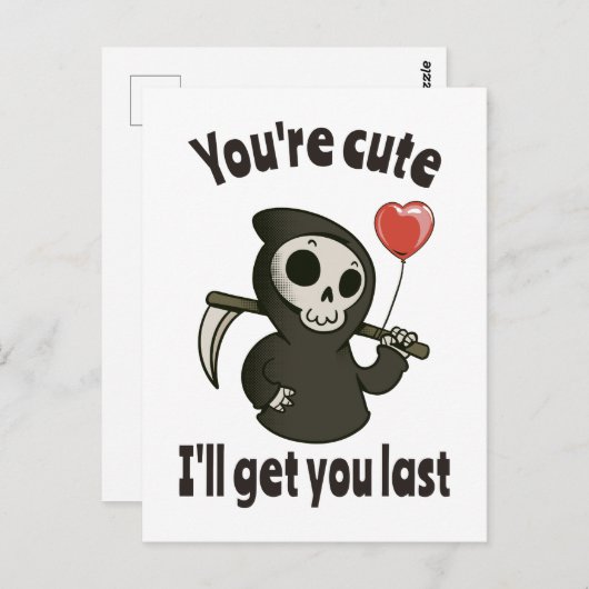 ロマンチックなハートと可愛い死神 ポストカード (正面/裏面)