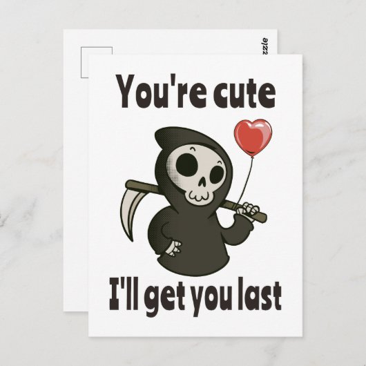 ロマンチックなハートと可愛い死神 ポストカード (正面/裏面)