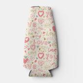 ロマンチックなハートと唇のパターン ボトルクーラー (正面)