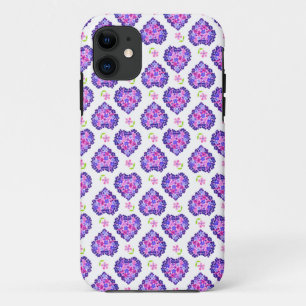ロマンチックなハートと花の模様(白) iPhone 11 ケース