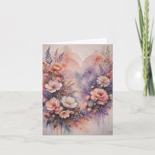 ロマンチックなハートと花バレンタイン カード (正面)