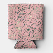 ロマンチックなハートと鳥のパターン 缶クーラー (正面)