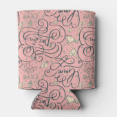 ロマンチックなハートと鳥のパターン 缶クーラー (裏面)