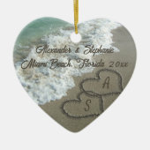 ロマンチックなハートのビーチクリスマスオーナメント セラミックオーナメント (正面)