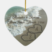 ロマンチックなハートのビーチクリスマスオーナメント セラミックオーナメント (裏面)