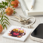 ロマンチックなハートの形をしたカモのカップル、バレンタインデー キーホルダー (正面右)