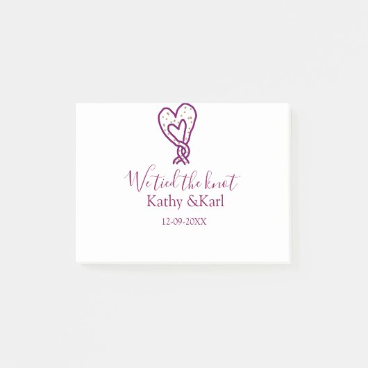 ロマンチックなハートの結び目 名前 結婚記念日 ポストイット (正面)