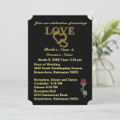 ロマンチックなハートの絡み合いと真っ赤なバラ 招待状 (スタンド正面)